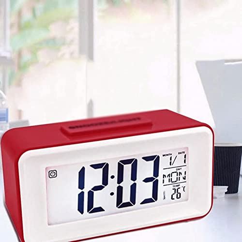 VCFDZCFD LED digitale wekker Elektronisch digitaal alarmscherm Desktopklok voor thuiskantoor Achtergrondverlichting Snooze-bureauklokken (kleur: rood) (rood)