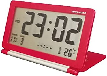 FMHCTA Reisklok Digitale wekkers Stille elektronische LCD Groot scherm Opvouwbaar bureau Horloge Temperatuur Datum Tijd Snooze Klok (Kleur: B, Maat: Eén maat) (B Eén maat) (C Eén maat)