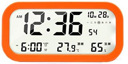 TOMYEUS tafelklok Wekker digitale wekker Met Snooze Groot LED display Automatische achtergrondverlichting, temperatuur en vochtigheid Display 5 Facultatieve Kleuren Decoratie Bureauklok (Color : Orange)