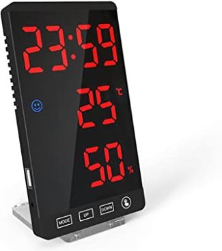 YHUA Spiegel LED Alarmklok touch knop digitaal LED Kloktijd temperatuurvochtigheidsscherm met USB Kabeltafelklok (Color : D)
