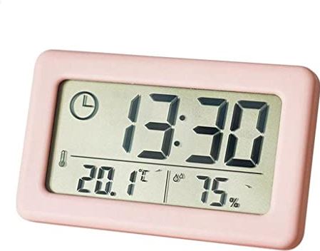 VCFDZCFD Digitale Alarm Thermometer LED Indoor Elektronische Vochtigheid Monitor Klok Thuis Bureauklok (Kleur: Roze, Maat: 9.6 * 5.8 * 1 cm) (Roze 9.6 * 5.8 * 1 cm)