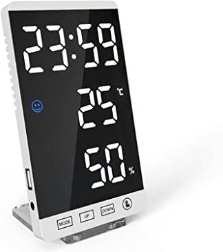 Spacmirrors Mirror LED Alarm Clock Touch Button Digital LED Clock Time Temperature Humidity Display with USB Cable Table Clock