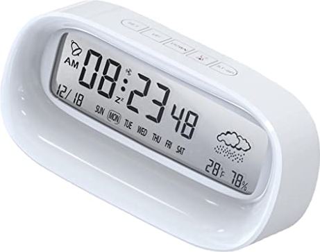 FMHCTA Digitale wekker Temperatuur Vochtigheid Kalender Weer Tafelklok Elektronische LED-klokken voor woonkamer (Kleur: Zwart) (Wit) (Wit)