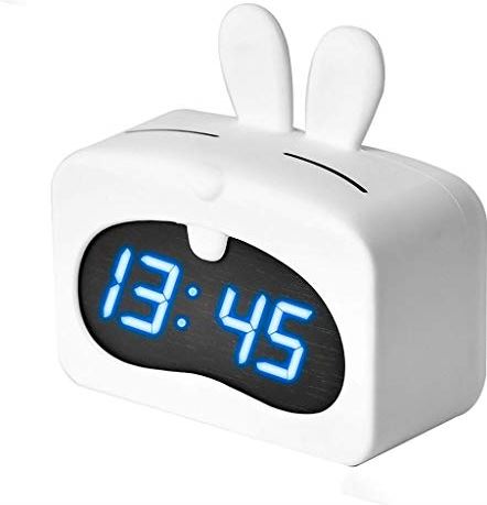 TOMYEUS tafelklok Smart LED Alarm Clock LCD-scherm Sensor Klok Voice wekker schattige dieren Tafel Lamp Kind van de Baby, Slaapkamer Roze Wit Decoratie Bureauklok (Color : White)