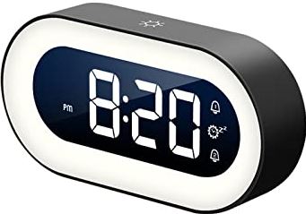 SEFAX Digitale wekker for slaapkamer, elektronisch LED Geef de klok weer met USB Lading, verstelbaar volume, dimable, 18 Musics, Snooze, Dual Alarmen Clock for senioren, tieners, kinderen