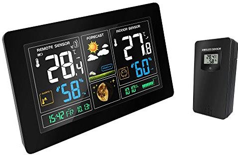 Lwieui-NZ Mini Wekker Home Vochtigheidsmeter Draadloos weerstation, Kleur Draadloos voorspellingsstation Draadloze Indoor Outdoor Thermometer Klassieke Eenvoudige Wekker (Kleur: Zilver, Maat: 23,5x15,5x8 cm)