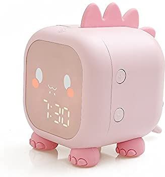 FMHCTA Decoratieve dinosauruswekker met thermometer en tijd Oplaadbare functie LED-klok Digitale wekker voor slaapkamer Eenvoudig in te stellen (roze)