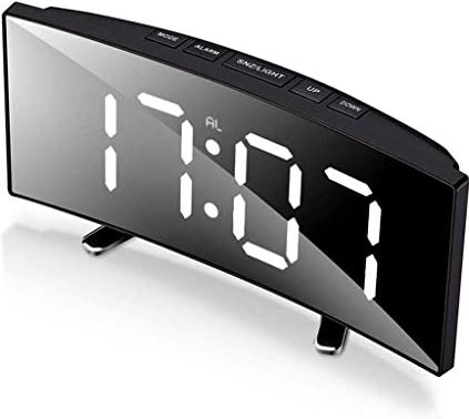 SDGJHKPMHF Digital Alarm Clock USB Charging Curved Large LED Screen Electronic Digital Noiseless Bedroom Bedside Table Clock (Color : Green, Size : 17 * 7.2 * 3.1cm) (White 17 * 7.2 * 3.1cm)