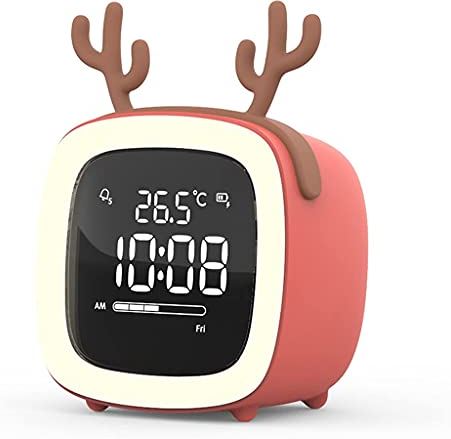 FMHCTA Decoratieve oplaadbare wekker Bluetooth Eenvoudig in te stellen Digitale reisklok voor jongens Meisjes Display Tijd Datum Alarm met snooze Eenvoudig in te stellen (grijs D)