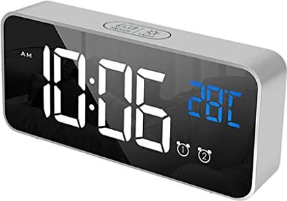 Spacmirrors LED Music Alarm Clock Voice Control Touch Snooze USB Rechargeable Table Clock Dual Alarms Teperature Wall Digital Clocks