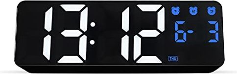 ERTDYJNAFGHMM Digital Alarm Clock Voice Control Date 3 Alarms Electronic Table Clock Night Mode Touch Snooze Wall LED Clocks (Color : B) (B)