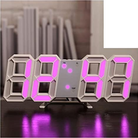 FMHCTA Wandgemonteerde wekker Digitale elektronische functiemeter Klok Kalenderthermometer LED-display Kamerdecoratie Woondecoratie Digitale klok (wit en roze)