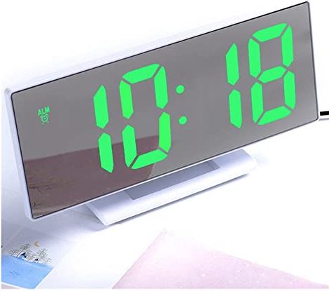FMHCTA Digitale wekker LED-spiegel Elektronische wekker Groot LCD-scherm Digitale bureauklok met kalendertemperatuur Digitale klok (witgroen)
