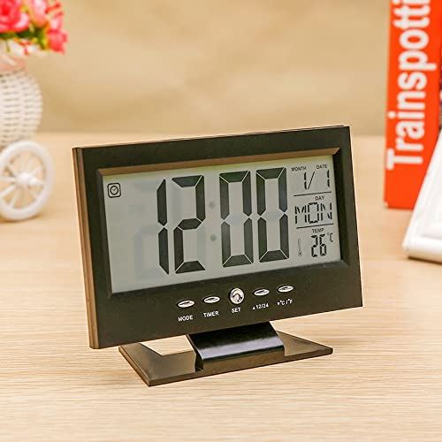 Spacmirrors LCD Digital Alarm Clock Temperature Date Display Desktop Mirror Clocks Home Table Decoration Voice Control