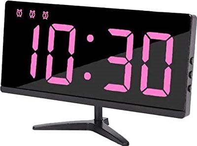 Spacmirrors LED Mirror Digital Alarm Clock Snooze Time Date Temperature Cycle Display USB Adjustable Brightness Clock