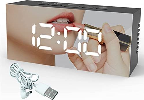 FMHCTA Kinderwekker Digitale wekker LED multifunctionele spiegelklok Digitaal alarm Snooze Displaytijd Nacht LCD-lichttafel Desktop USB 5v / geen batterij Home Decorat (zwarte schaal)