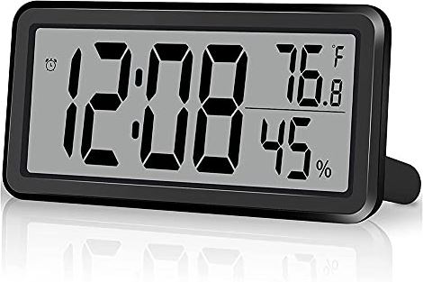 Dosia Digital Alarm Clock,Desk Clock,Battery Operated LCD Electronic Clock Decorations for Bedroom Kitchen Office - Black