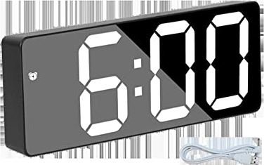FMHCTA Digitale wekker LED-spiegel Elektronische wekker Groot lcd-scherm Digitale bureauklok met kalendertemperatuur Digitale klok