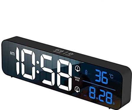 VCFDZCFD LED Muziek Wekker Voice Control Touch Snooze USB Oplaadbare Tafelklok Teperature Muur Digitale Klokken (Kleur: Wit) (zwart)