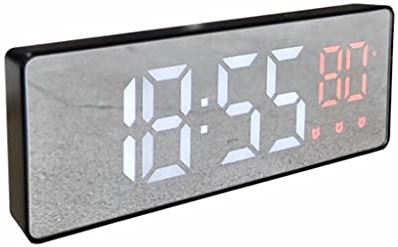 ERTDYJNAFGHMM Digital Alarm Clock Voice Control Snooze Time Temperature Display 3 Alarms Mirror LED Clock with USB Cable (Color : A) (B)