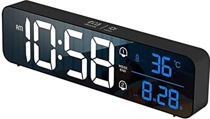 FMHCTA Oplaadbare digitale led-wekker, achtergrondverlichting, dutje, bureaublad dempen, elektronische temperatuurweergave, digitale klok naast het bed (zwart)