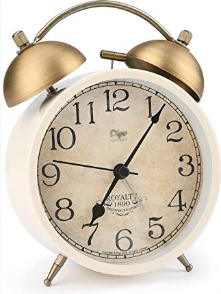 Spacmirrors Twin Bell Alarm Clock with Backlight Loud Alarm Clocks for Heavy Sleepers Non-Ticking Desk Clock Wall Decor Battery Alarm Clock