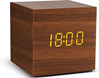 Spacmirrors Alarm Clock Wooden Watch Table Voice Control Digital Wood Powered Electronic Desktop Clocks