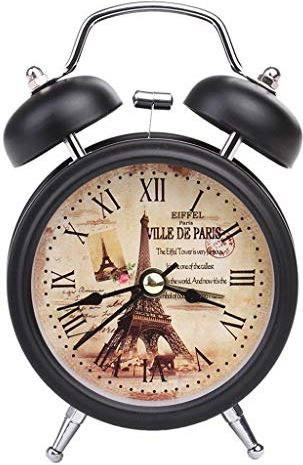 SDGJHKPMHF Alarm Clock Home Decor Ticking Retro Vintage Twin Bell Desk Bedside Alarm Clock 4 Colors Antique Clock Decoration Accessories (Color : Black)