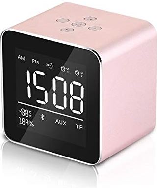 Lwieui-NZ Mini-wekker, digitaal, bluetooth, met digitale wekker, digitale wekker met laadaansluiting, snooze-USB, eenvoudige wekker klassiek (kleur: rose goud, grootte: 80 x 80 x 64 mm)