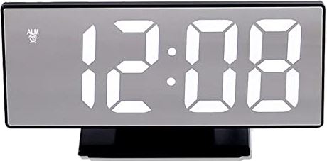 FMHCTA Digitale wekker LED-spiegel Elektronische wekker Groot LCD-scherm Digitale bureauklok met kalendertemperatuur Digitale klok (zwartwit)