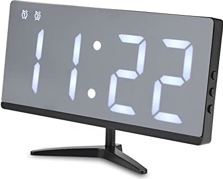 Spacmirrors LED Mirror Digital Alarm Clock Snooze Time Date Temperature Cycle Display USB Adjustable Brightness Clock