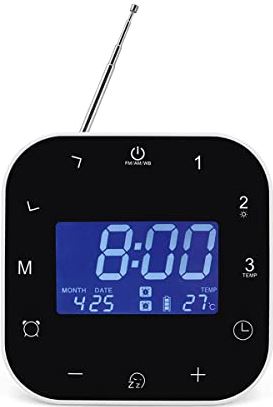 FMHCTA Compacte digitale wekker, lcd-scherm, groot display voor tijd/datum/alarm met snooze, nachtkastje in handformaat
