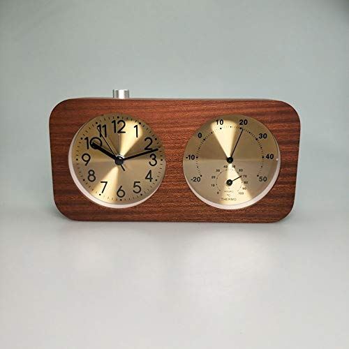 Lwieui-NZ Mini Wekker Log Wekker Thuis Babykamer Temperatuur Hygrometer Mute Lichtgevende Wekker Kinderen Nachtkastje Klassieke Eenvoudige Wekker (Kleur: Bruin, Maat: 9,4x18,4x4CM)