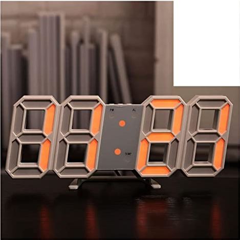 FMHCTA Wandgemonteerde wekker Digitale elektronische functiemeter Klok Kalenderthermometer LED-display Kamerdecoratie Woondecoratie Digitale klok (wit en oranje)