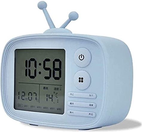 FMHCTA Wekker Creatieve Mode TV Styling Wekker Dimbaar Wit Licht Warm USB Oplaadbare Kinderwekker 3 Kleur Optioneel (Kleur: Wit) (Blauw)