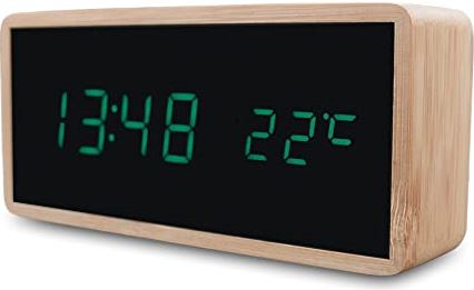 FMOPQ Wooden Alarm Clock LED Display with Mirror Temperature Digital Watch Desktop Digital Table Clock