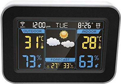 Lwieui-NZ Mini Wekker Draadloze Weerstation Met Kleur Lcd scherm Nauwkeurige Temperatuur, Draadloze Indoor Outdoor Thermometer Voor Kantoor Thuis Klassieke Eenvoudige Wekker