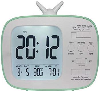 BSJBW Kinderen Wekker LCD Elektronische Klok Studenten Nachtkastje Intelligente Lichtgevoelige Aanpassing TV Model Thermometer 13.5611.8CM (Groen)