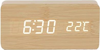 FMHCTA LED Houten Wekker Horloge Tafel Digitale Thermometer Hout Elektronische Desktop USB/AAA Aangedreven Klokken Tafel Decor (Kleur: Beige) (Beige) (Beige)