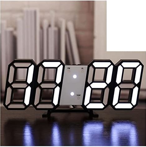 FMHCTA Wandgemonteerde wekker Digitale elektronische functiemeter Klok Kalenderthermometer LED-display Kamerdecoratie Woondecoratie Digitale klok (zwart en wit)