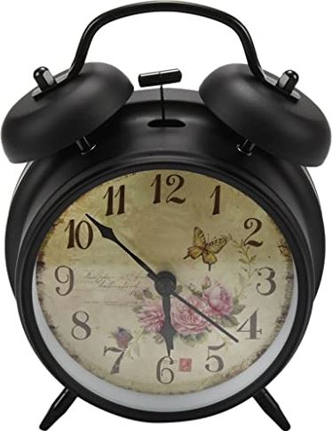 DRGKJFGDNJTRDD 4" Retro Vintage Bedside Dual Bell Alarm Clock with Loud Alarm and Night Light (Color : Black, Size : 10.5cm*5.5cm*16.5cm) (Black 10.5cm*5.5cm*16.5cm)