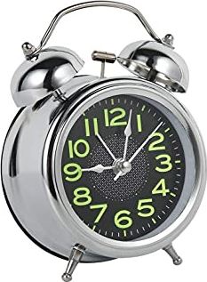 FMHCTA Wekker Vintage Retro Stille Pointer Klokken Ronde Nummer Dual Bell Luid Wekker Nachtkastje Nachtlampje Thuis Decors