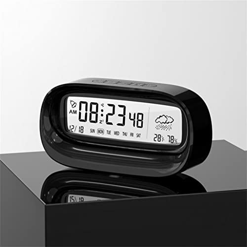 VCFDZCFD Digitale Wekker Temperatuur Vochtigheid Kalender Weer Tafel Klok Elektronische LED Klokken voor Woonkamer (Kleur: Zwart) (Zwart)