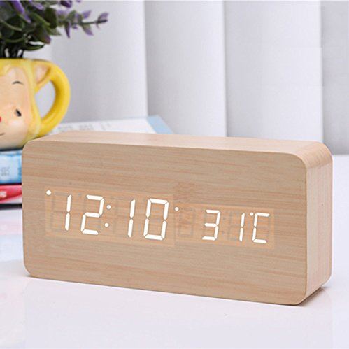Spacmirrors Digital Clock Alarm Clock 3 Sets of Alarm USB/Battery Mains Powered Voice Contro for Bedside, Home, Office, Kids Brightness Adjustable