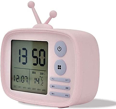 FMHCTA Wekker Creatieve Mode TV Styling Wekker Dimbaar Wit Licht Warm USB Oplaadbare Kinderwekker 3 Kleur Optioneel (Kleur: Wit) (Roze)