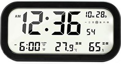 TOMYEUS tafelklok LED digitale wekker Backlight meting Functie Date Temperatuur en luchtvochtigheid display Snooze Sleep Timer Decoratie Bureauklok (Color : Zwart)