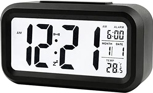 Jrechio Slimme temperatuurwekker LED Display digitale achtergrondverlichting kalender desktop snooze stomme elektronische mini wekker horloge (kleur: rood) zhengqiang (Color : Black)