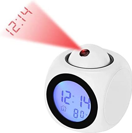 FMHCTA Wekkerprojectie Digitaal Weer Eenvoudige Snooze Klok Alarmweergave Achtergrondverlichting LED-projector Thuisklok Timer (Kleur: Wit, Grootte: Zoals afgebeeld) (Wit Zoals afgebeeld) (Wit Zoals afgebeel