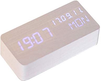 TOMYEUS tafelklok Voice Control Cuboid wekker Retro Wood LED Digital Desktop Clock Alarm Thermometer Timer Decoratie Bureauklok (Color : C)