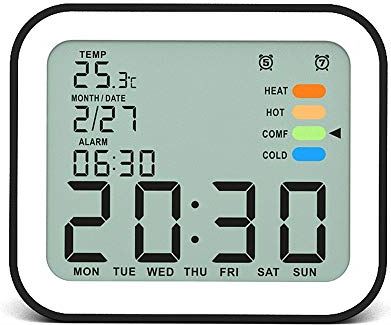 Lwieui-NZ Mini Wekker Digitale Wekker Spiegel Oppervlak Grote LED Display Dimmer Wekker Nachtlampje Batterijen Aangedreven Geweldig Cadeau Klassiek Eenvoudige Wekker (Kleur: Wit, Maat: 8.5X7.8X2.2 cm)